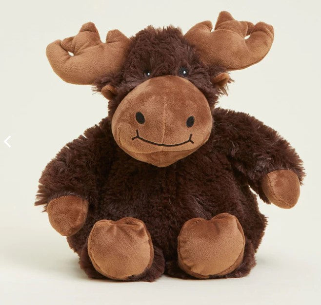 A plush toy resembling a moose with a brown color scheme, designed for therapeutic use.