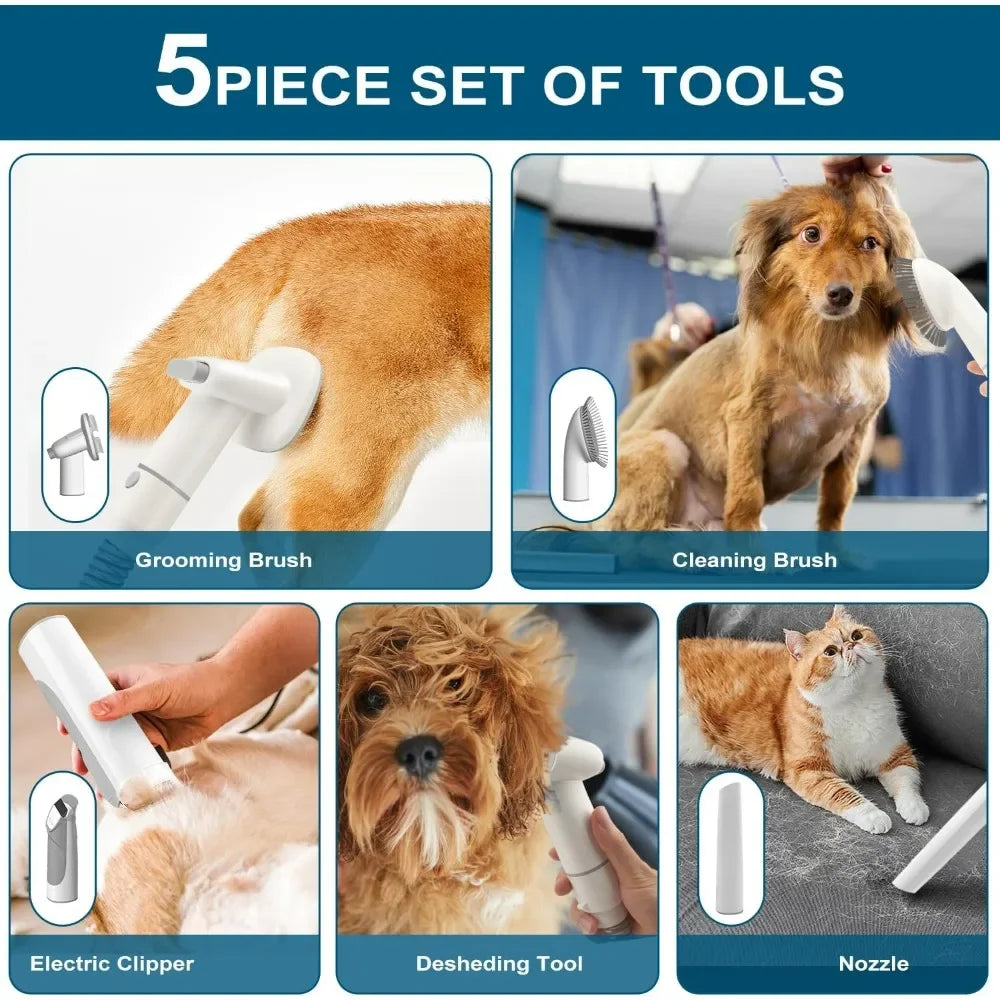 Dog Grooming Kit with Hair Clipper 4 Combs 2.5L Vacuum Cleaner & 5 Pet Grooming Tools for Shedding Short Hair Pets