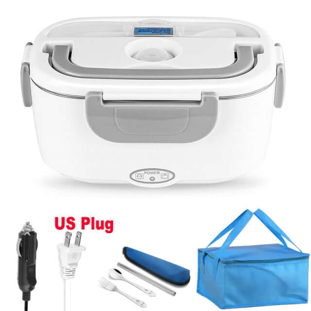 2 in 1 Home or Car Electric Lunch Box, Stainless Steel Food Heating Bento Box 12V 24V 110V 220V Food Heated Warmer Container Set