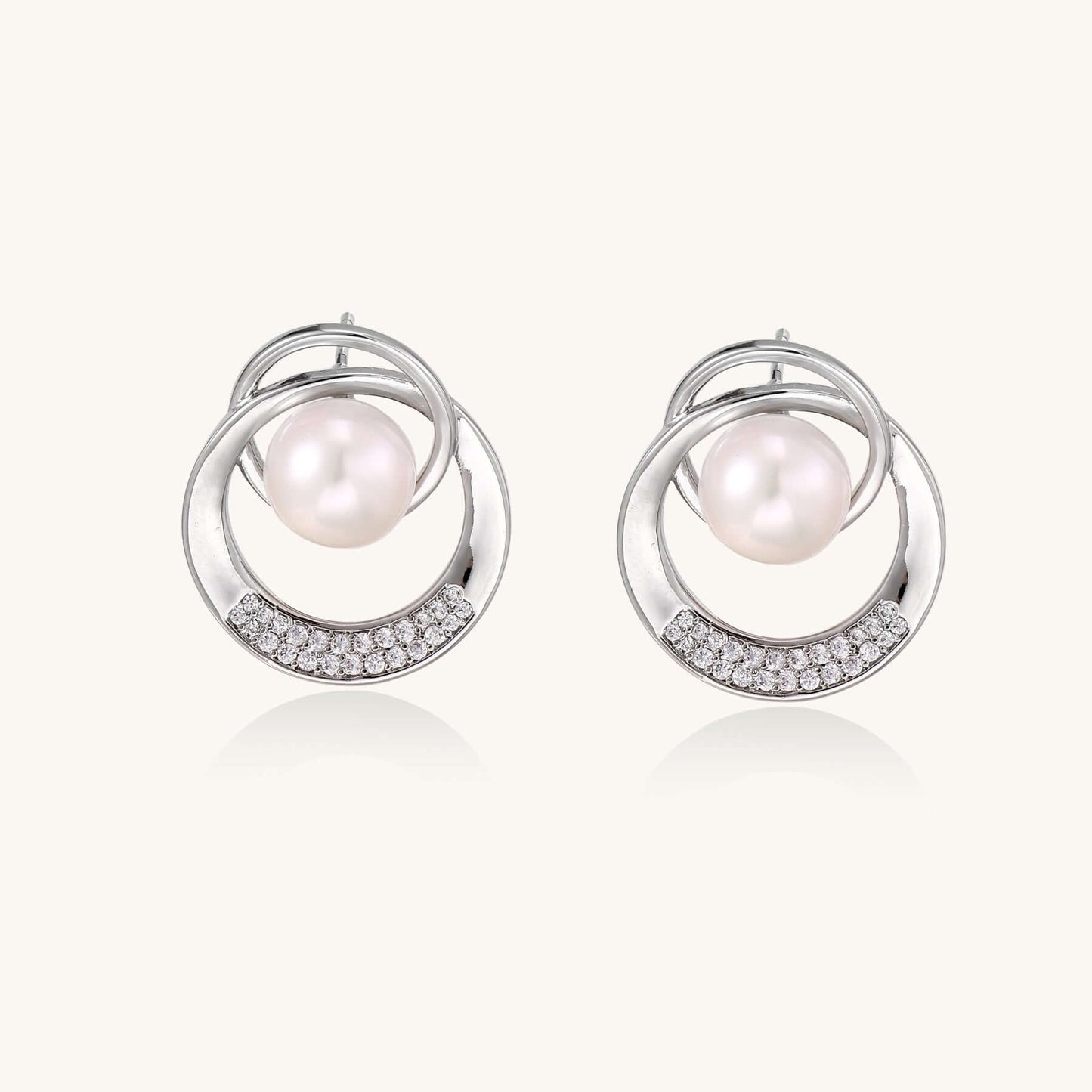 Pearl Orbit Studs - Earrings Women's Costume Jewelry featuring freshwater pearls in crystal-pavé circles.