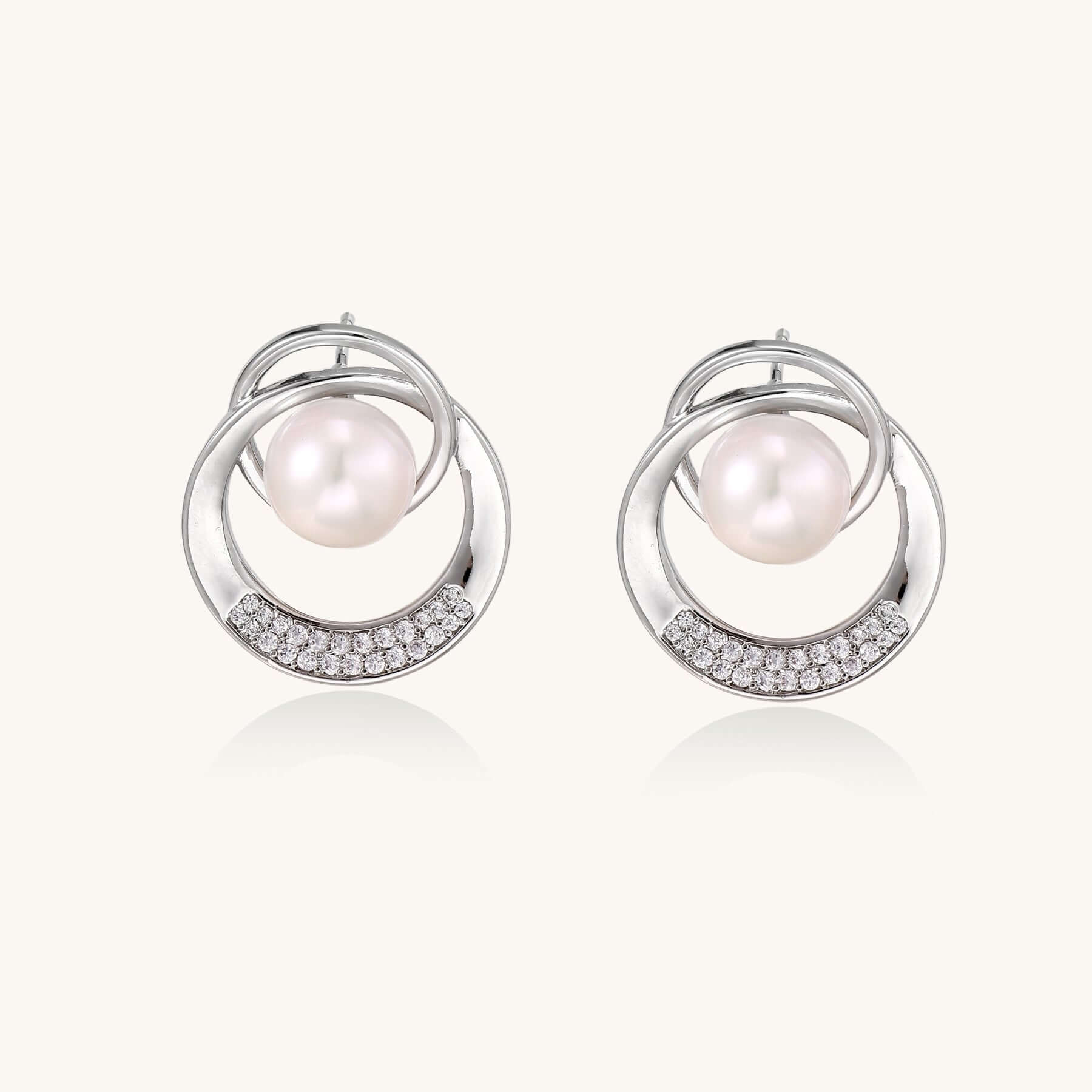 Pearl Orbit Studs - Earrings Women's Costume Jewelry featuring freshwater pearls in crystal-pavé circles.