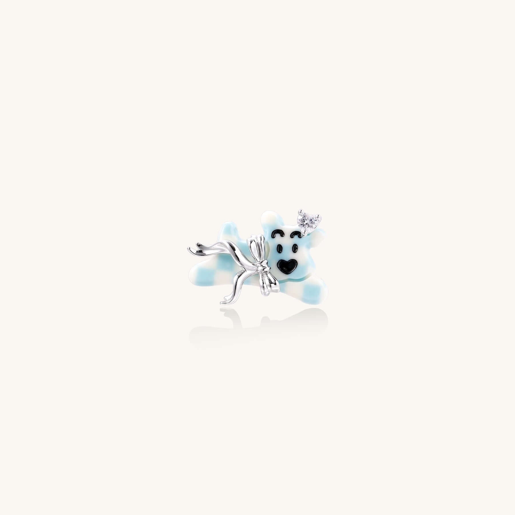 Dreamy Panda Flower Ring featuring a kawaii panda with a sparkling crystal crown and soft blue enamel.