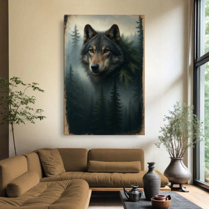 Wolf Double Exposure Canvas Wall Art V