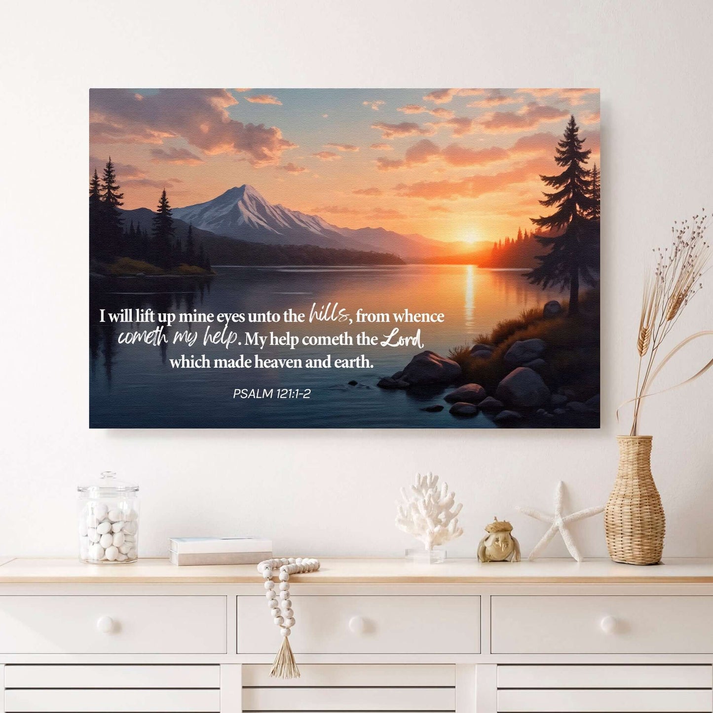 Psalm 121:1-2 - A Song Of Ascents Faith Wall Sign displayed in a serene landscape setting.