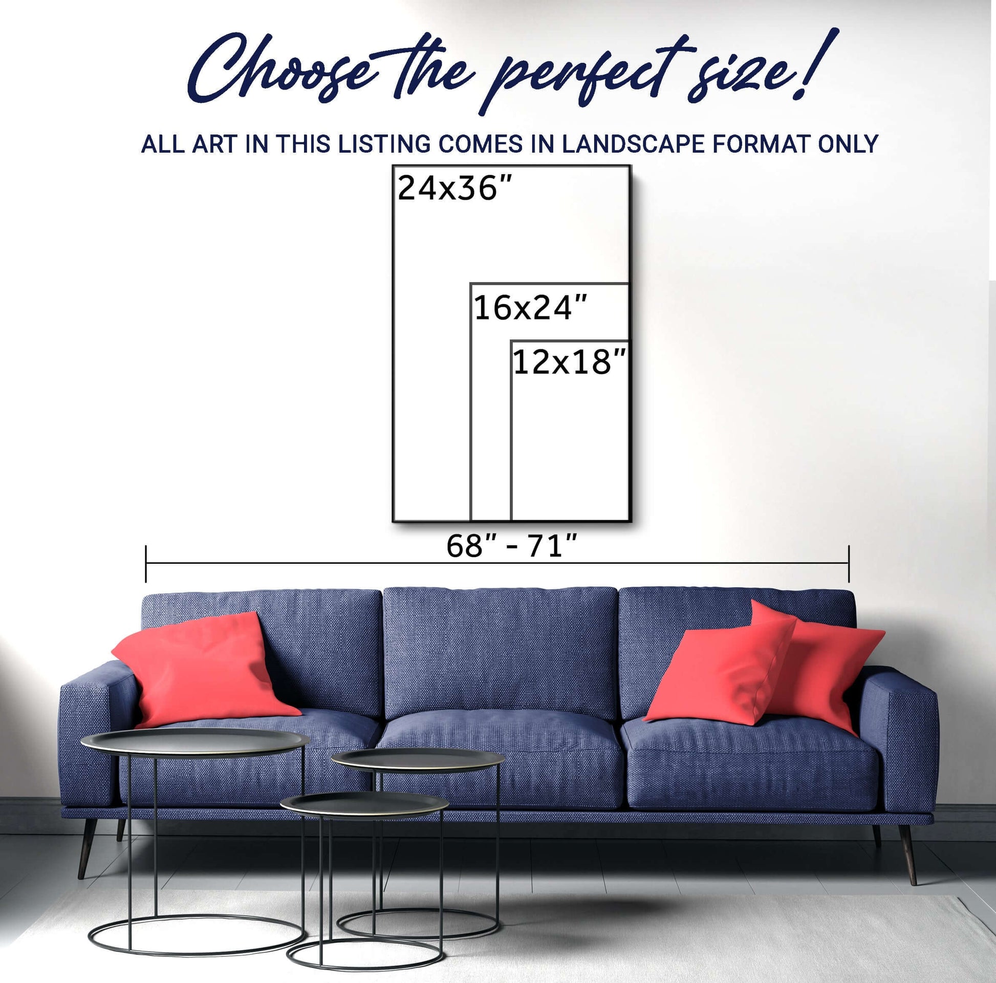 Choose the perfect size for Lion And Sheep Faith Wall Art II displayed above a stylish blue couch.