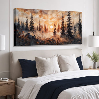 Rustic Forest Sunset Canvas Wall Art