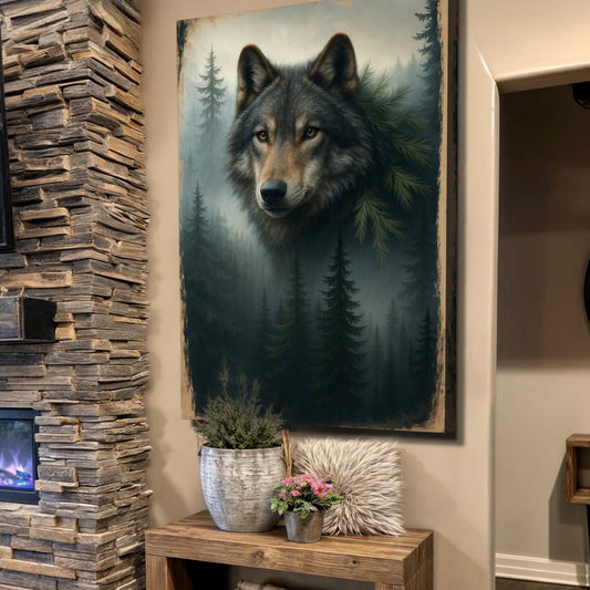 Wolf Double Exposure Canvas Wall Art V