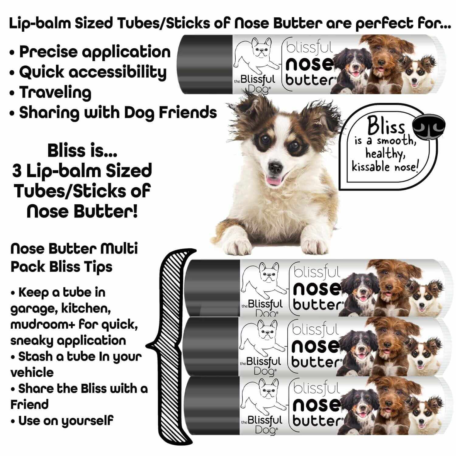 3 Cute Puppies Nose Butter in lip-balm sized tubes for precise application and sharing with dog friends.