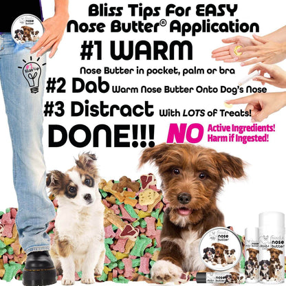 Bliss Tips For EASY application of 3 Cute Puppies Nose Butter with dogs and treats