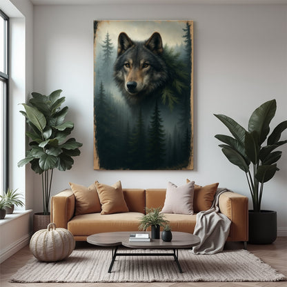 Wolf Double Exposure Canvas Wall Art V