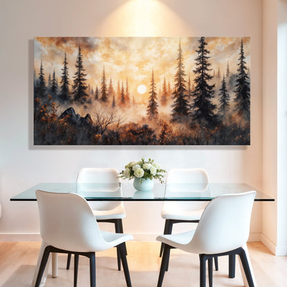Rustic Forest Sunset Canvas Wall Art
