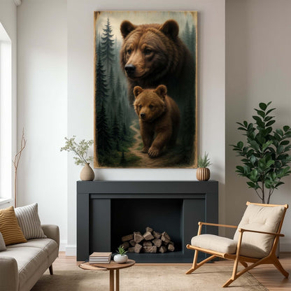 Path of the Wild Kin Bear and Cub Canvas Wall Art