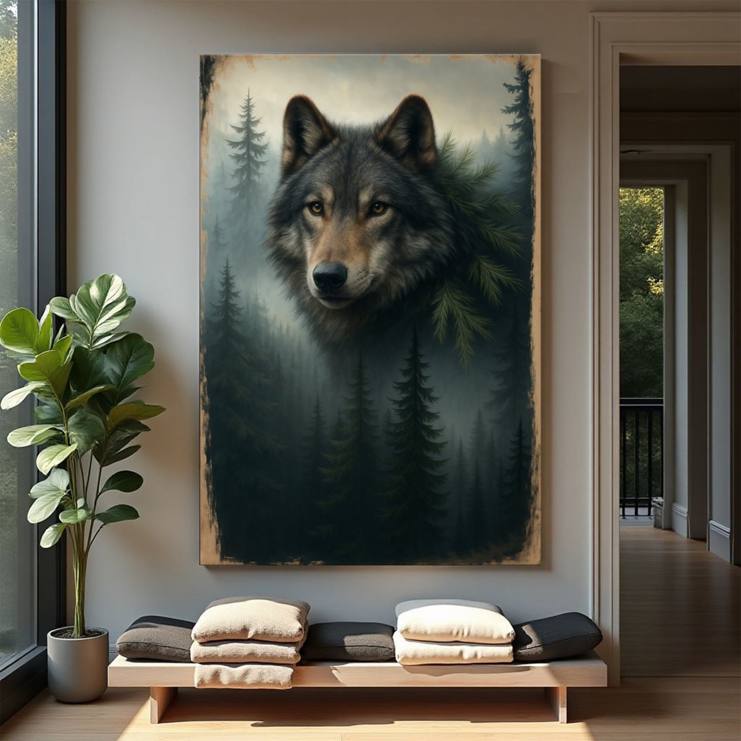 Wolf Double Exposure Canvas Wall Art V