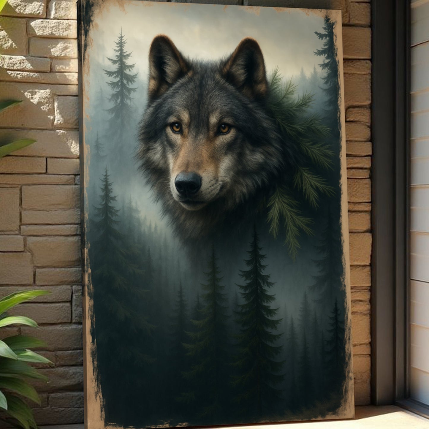 Wolf Double Exposure Canvas Wall Art V