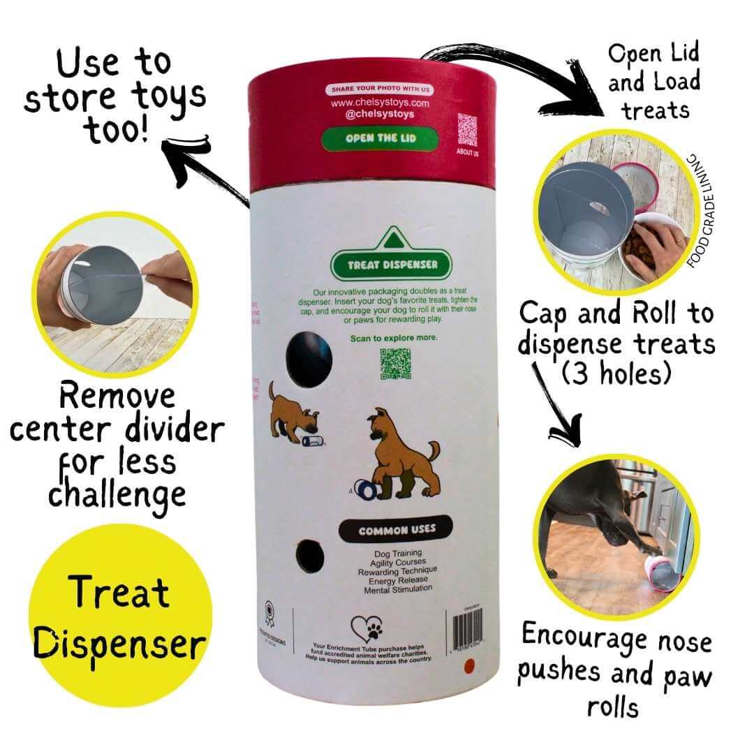 3-in-1 Bundle Enrichment Tube for Dogs - Tug Toy, Treat Dispenser & Snuffle Ball