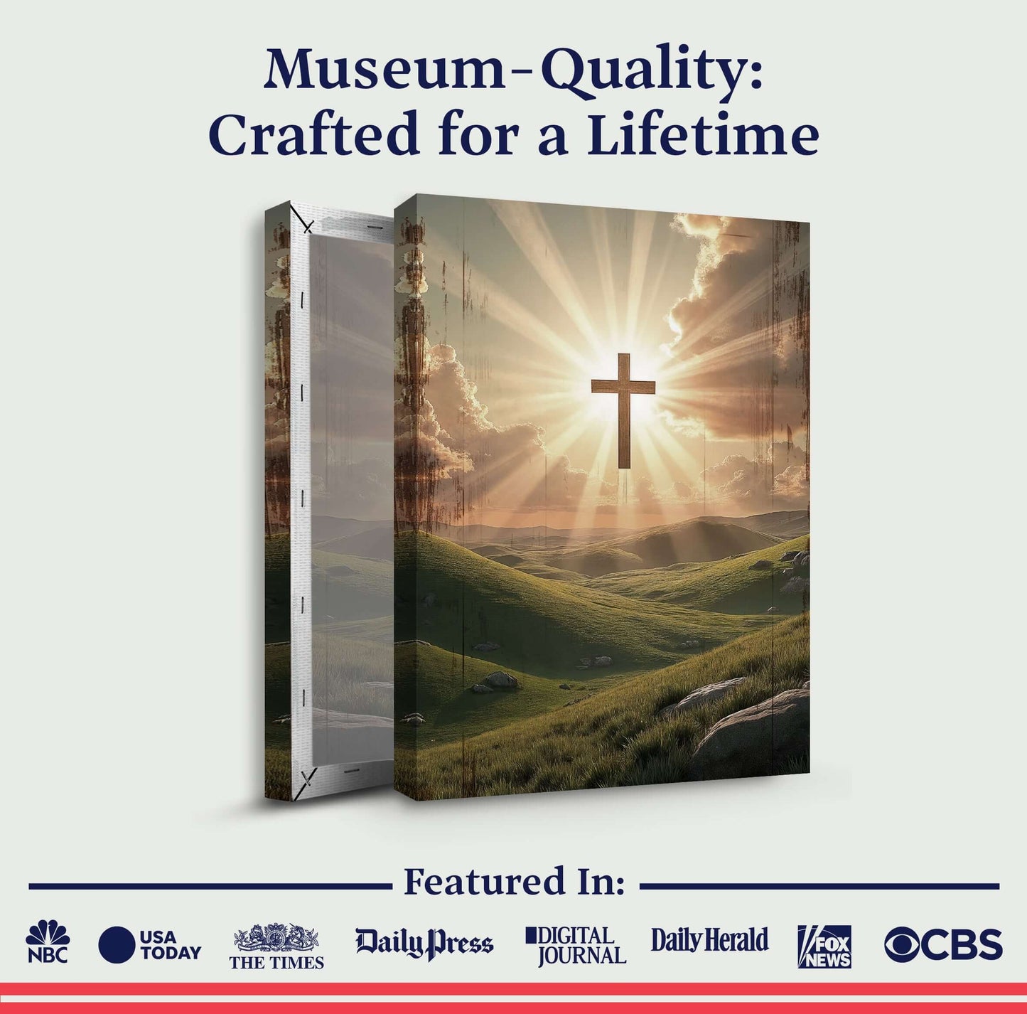 Amazing Grace Canvas Wall Art Made in USA showcasing a cross in sunlit landscape with a museum-quality finish.