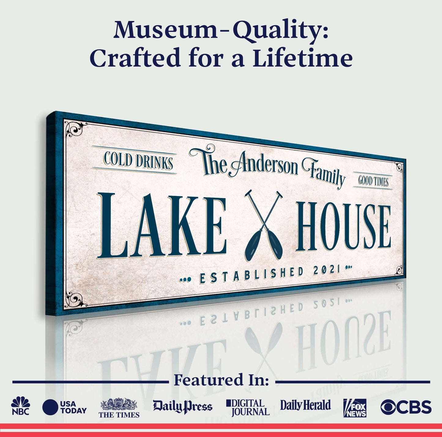 Personalized Lake House Sign IV showcasing a family name and established year, crafted for a lifetime.