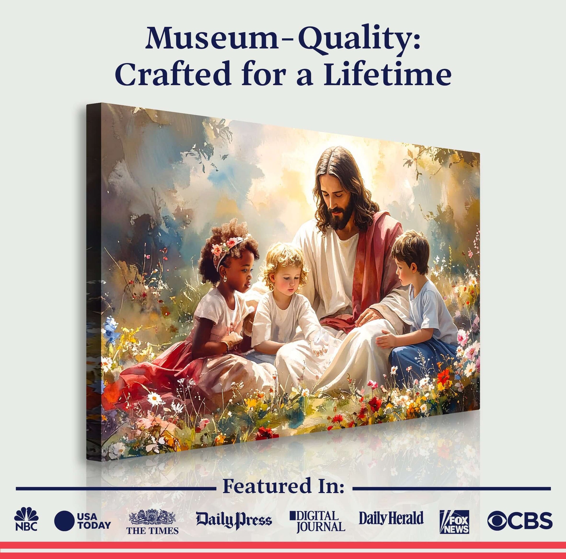Jesus With Children Faith Wall Canvas Art VIII, museum-quality art featuring Jesus with children, crafted for a lifetime.