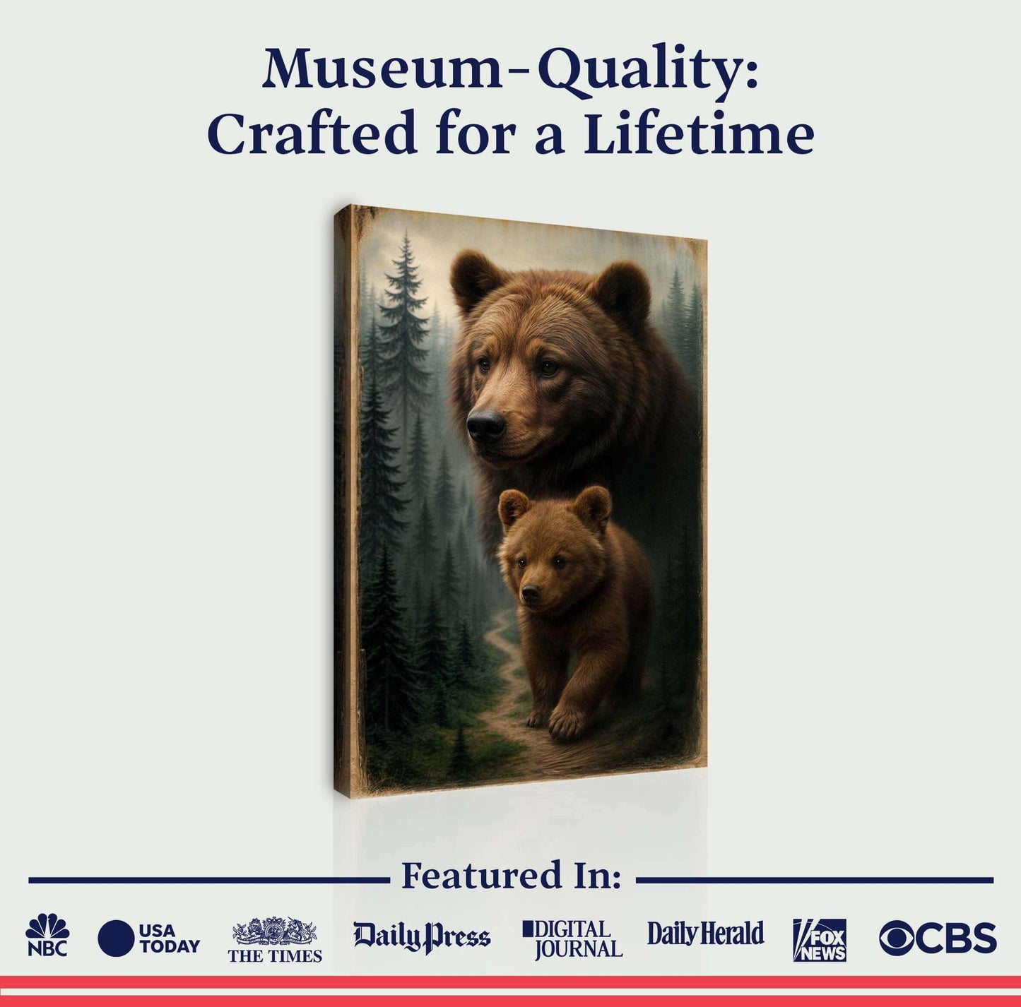 Path of the Wild Kin Bear and Cub Canvas Wall Art showcasing a bear and cub in a forest setting.
