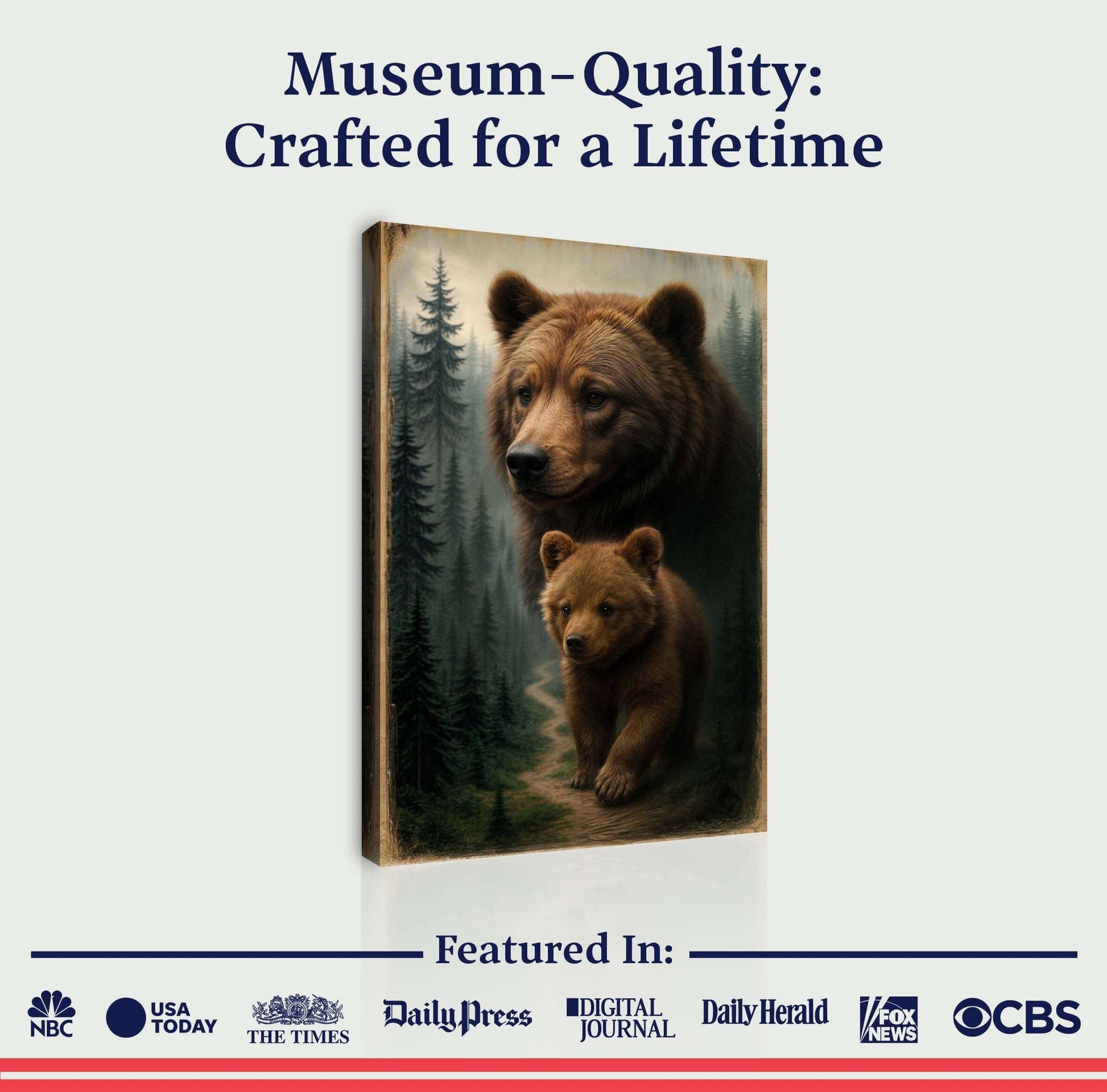 Path of the Wild Kin Bear and Cub Canvas Wall Art showcasing a bear and cub in a forest setting.