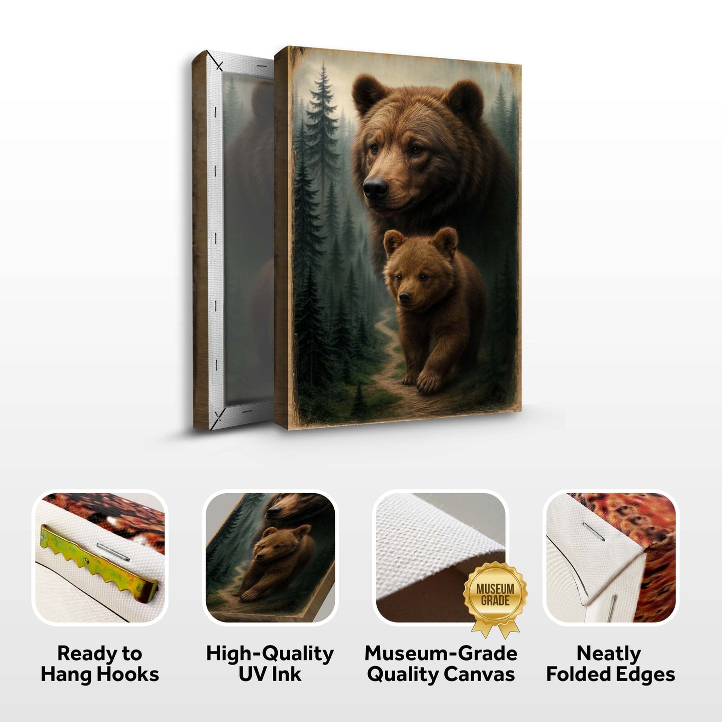 Path of the Wild Kin Bear and Cub Canvas Wall Art showcasing a bear and cub with quality details and ready-to-hang features.