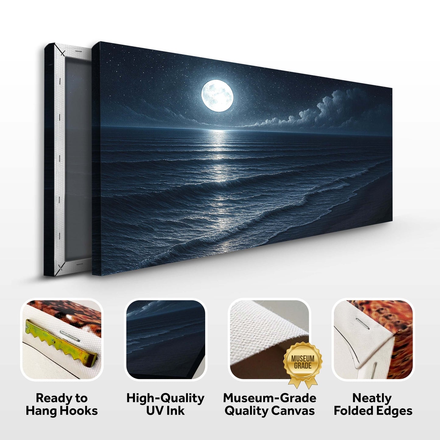Beach Shoreline Coastal Wall Art featuring high-quality UV ink, ready to hang hooks, and museum-grade canvas.