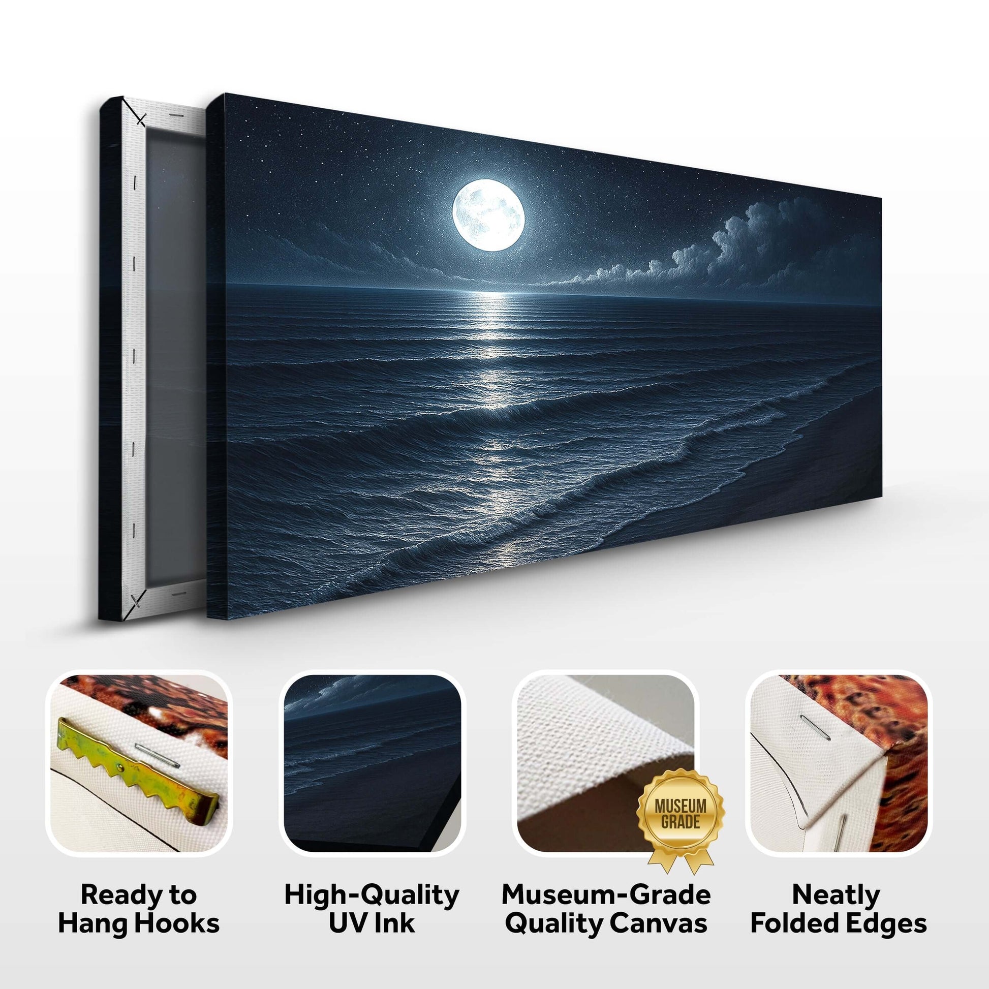 Beach Shoreline Coastal Wall Art featuring high-quality UV ink, ready to hang hooks, and museum-grade canvas.