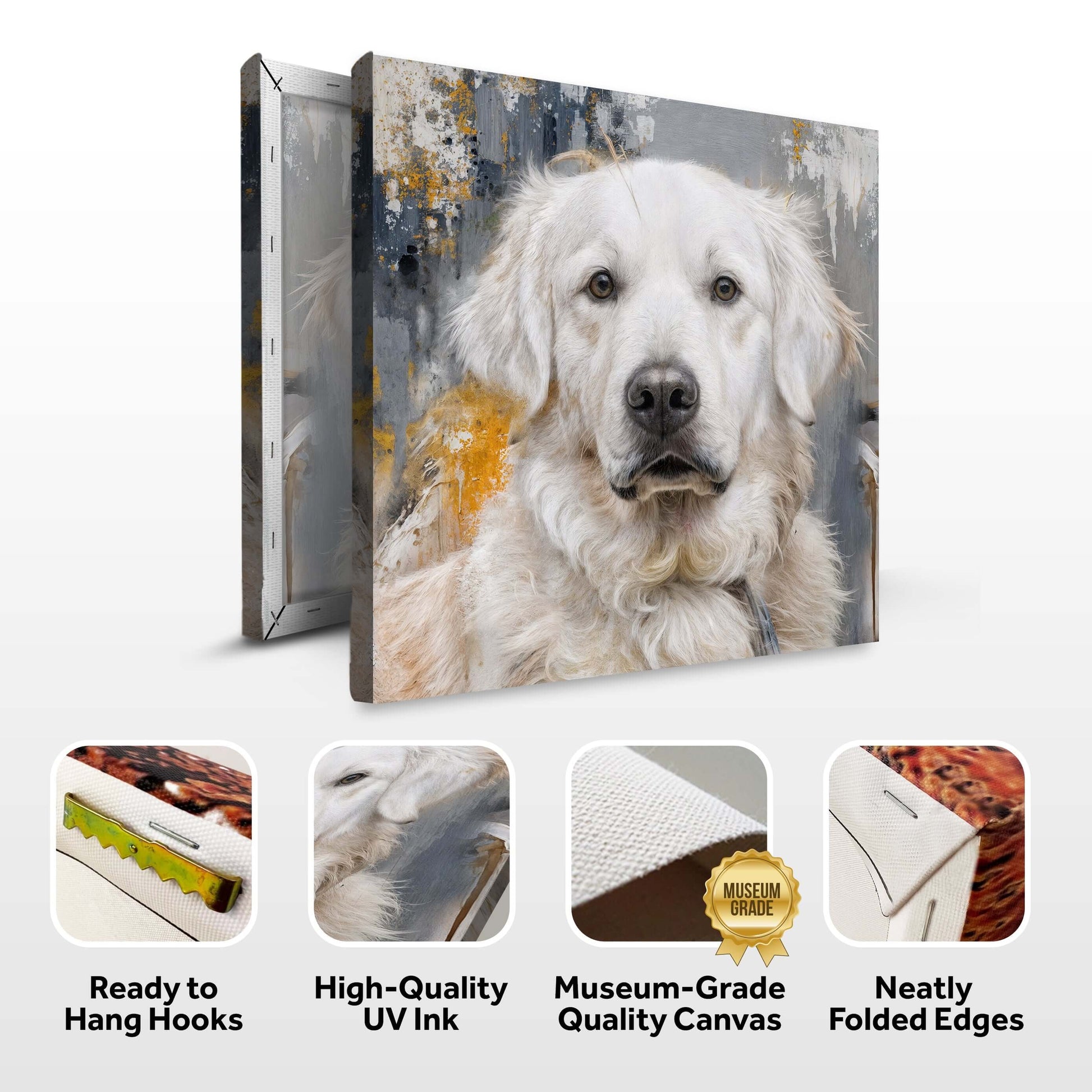 Customized Pet Portrait Abstract Wall Art featuring a golden retriever on high-quality canvas with ready-to-hang design.