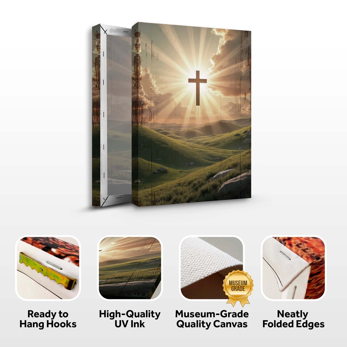 Amazing Grace Canvas Wall Art Made in USA showcasing cross design, ready to hang, museum-grade quality.