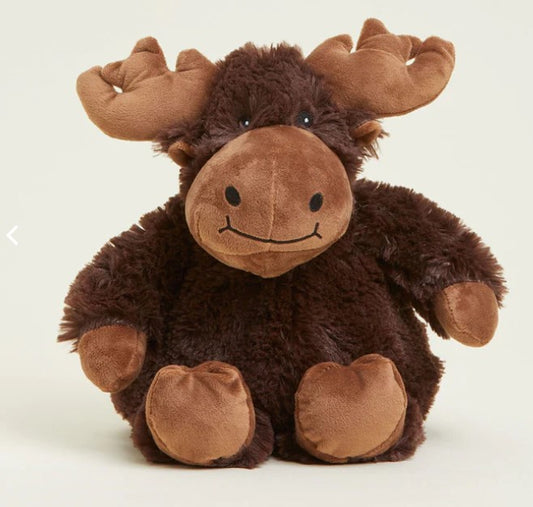 A plush toy resembling a moose with a brown color scheme, designed for therapeutic use.
