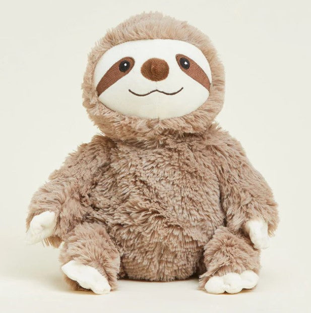 A plush toy sloth with a soft, brown fur coat and a content facial expression.