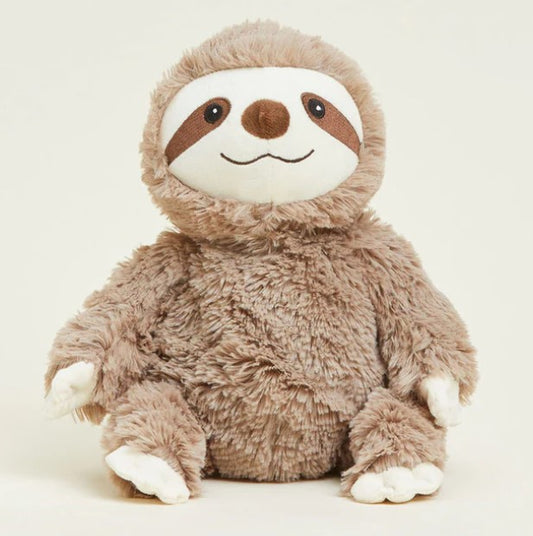 A plush toy sloth with a soft, brown fur coat and a content facial expression.