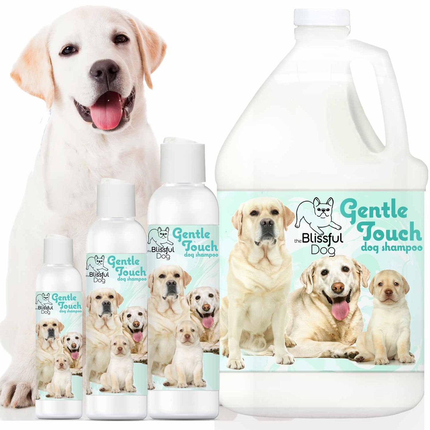 Gentle Touch Dog Shampoo and Soap for sensitive skin with various sizes and puppies