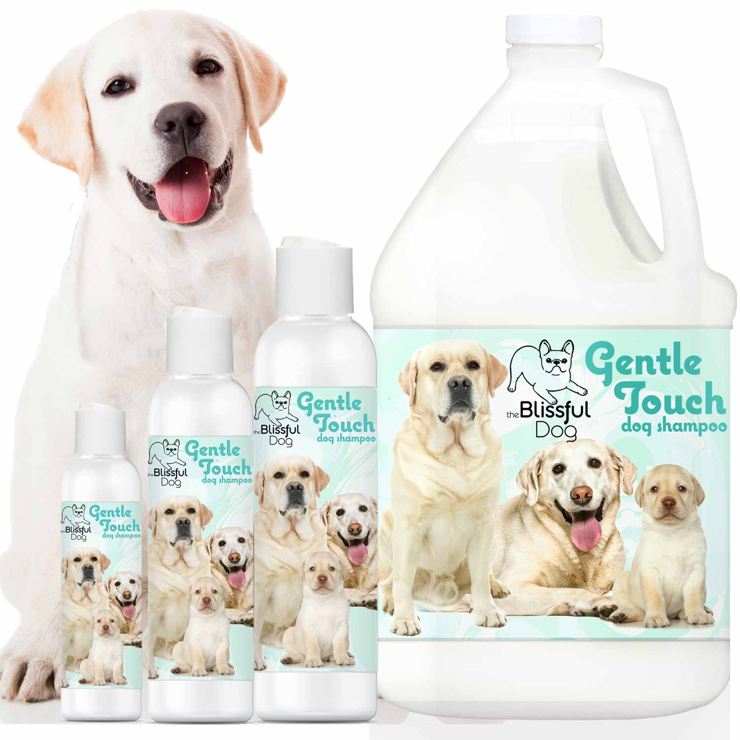 Gentle Touch Dog Shampoo and Soap for sensitive skin with various sizes and puppies