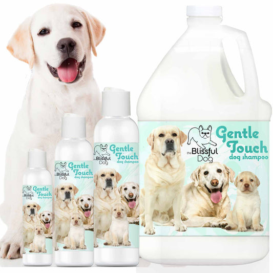 Gentle Touch Dog Shampoo and Soap for sensitive skin with various sizes and puppies