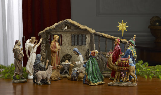 Full Nativity Set, 16 Pieces total Including All Nativity Figures, Stable and Animals - 10 Inch tall