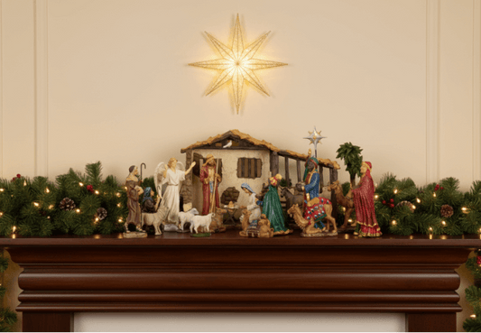 Real life nativity set featuring 20 intricately hand-painted figures and stable, perfect for Christmas decor.