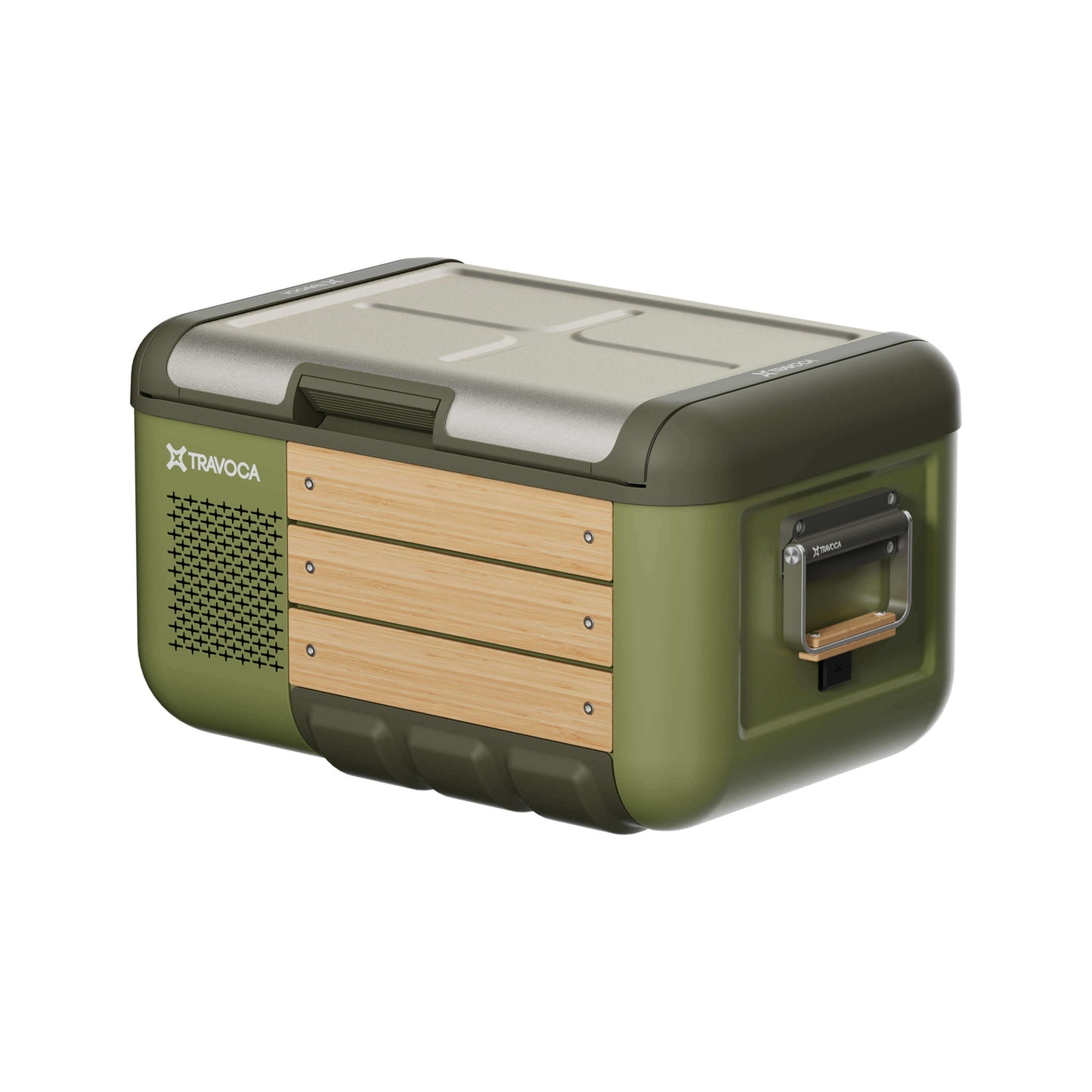 Travoca Rigel 25 dual zone eCooler in green with wooden accents