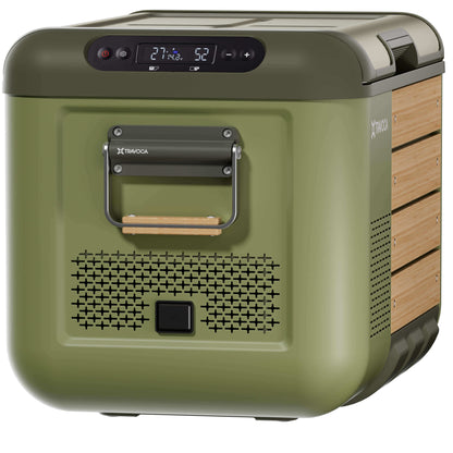 Travoca Rigel 35 Dual Zone eCooler with a digital display and wooden accents