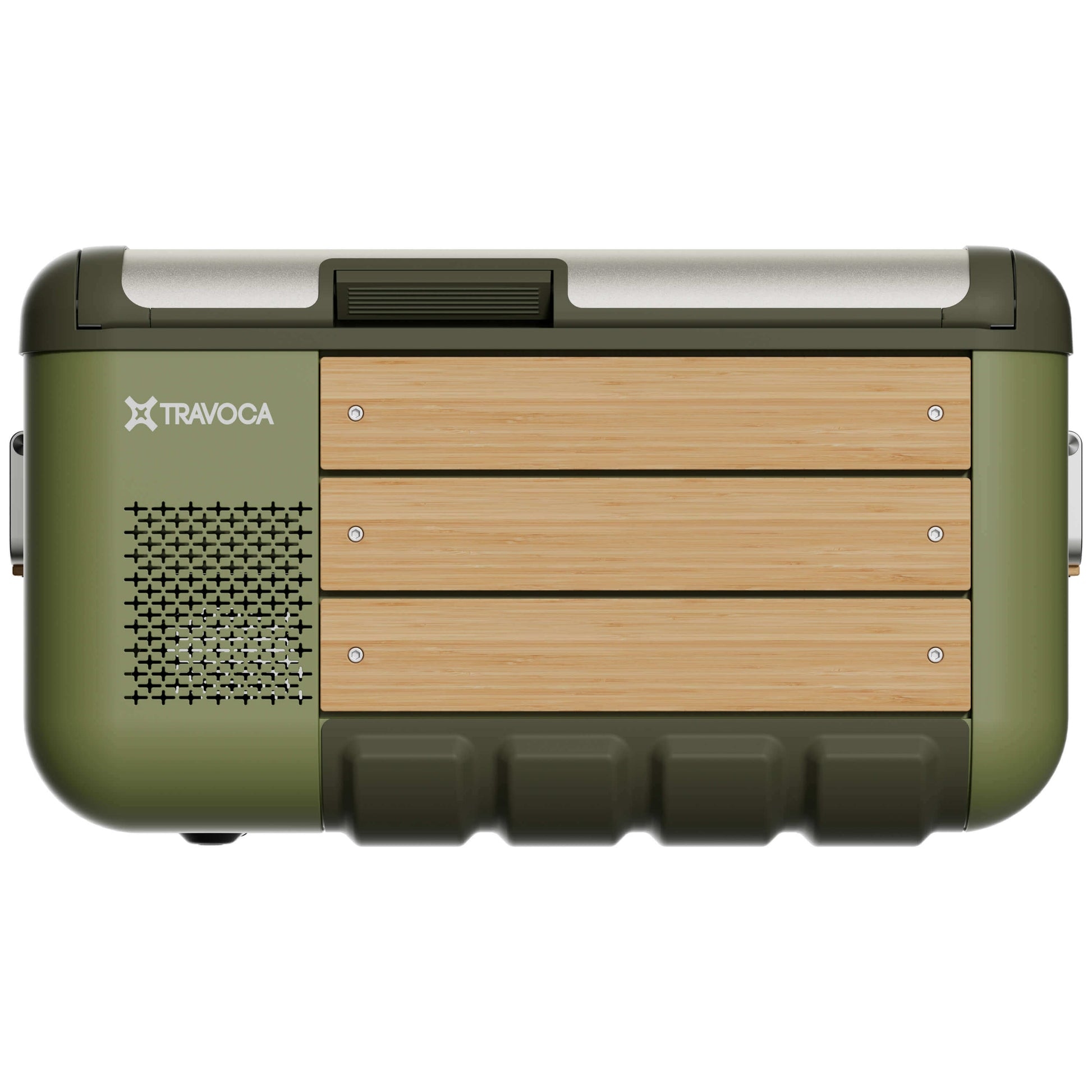 Travoca Rigel 45 Dual Zone eCooler with a sleek design, featuring wooden accents and premium components.