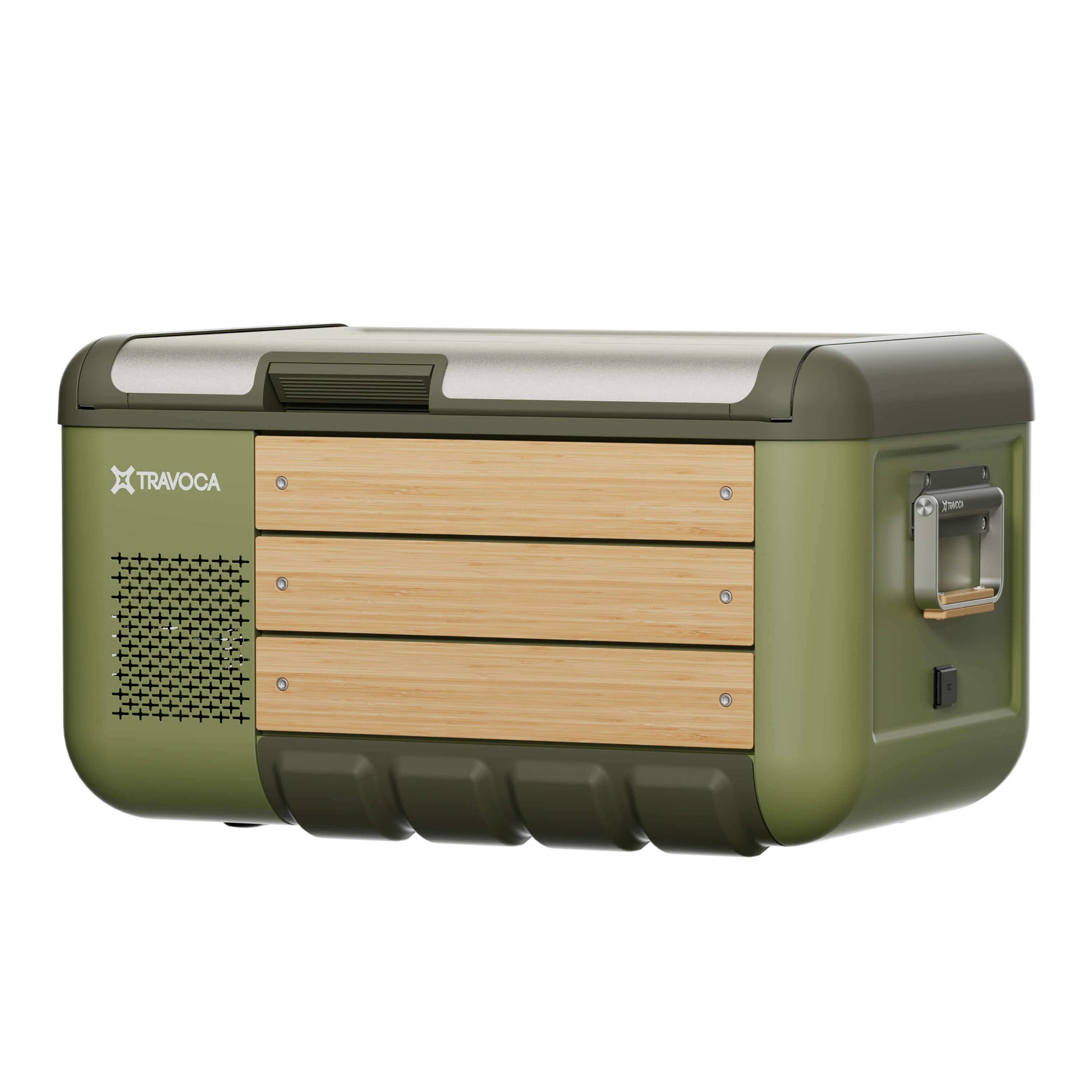 Travoca Rigel 45 Dual Zone eCooler with wooden accents and a sleek design.