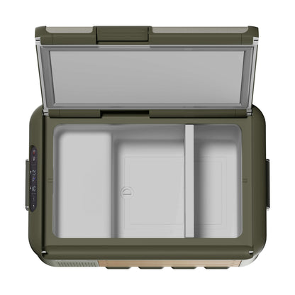 Top view of the Travoca Rigel 45 Dual Zone eCooler showcasing its dual compartment design.