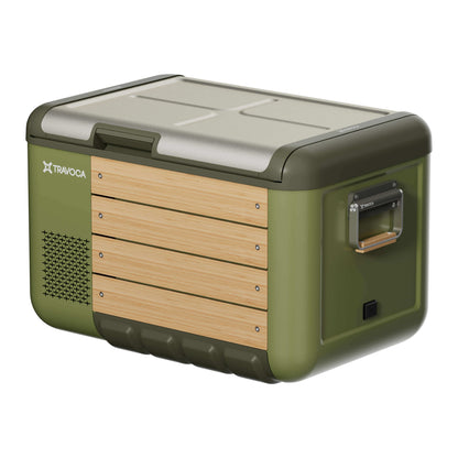 Travoca Rigel 60 Dual Zone eCooler with a sleek design and dual temperature zones for food and drinks.