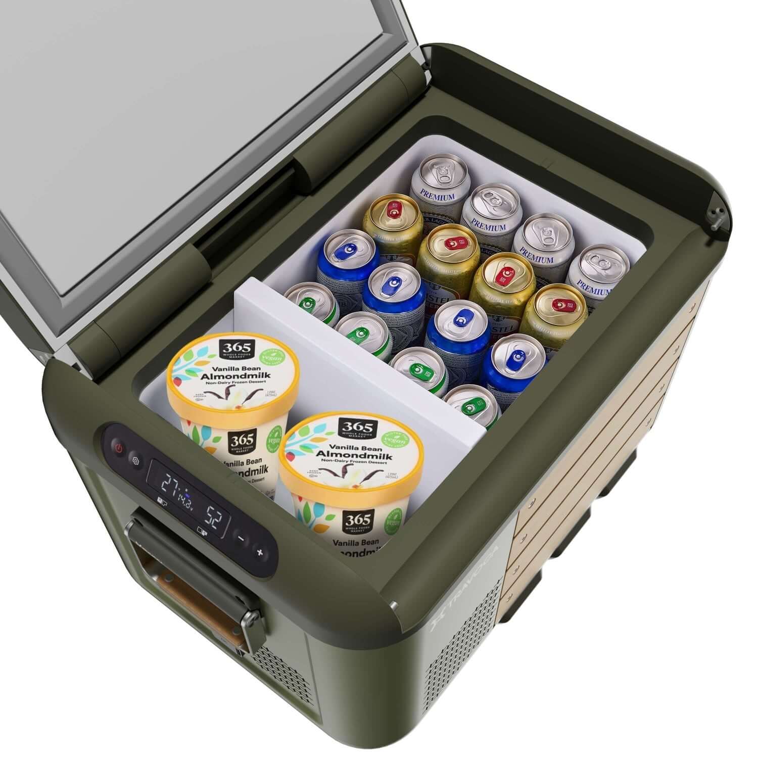 Travoca Rigel 35 Dual Zone eCooler with drinks and ice cream stored inside.
