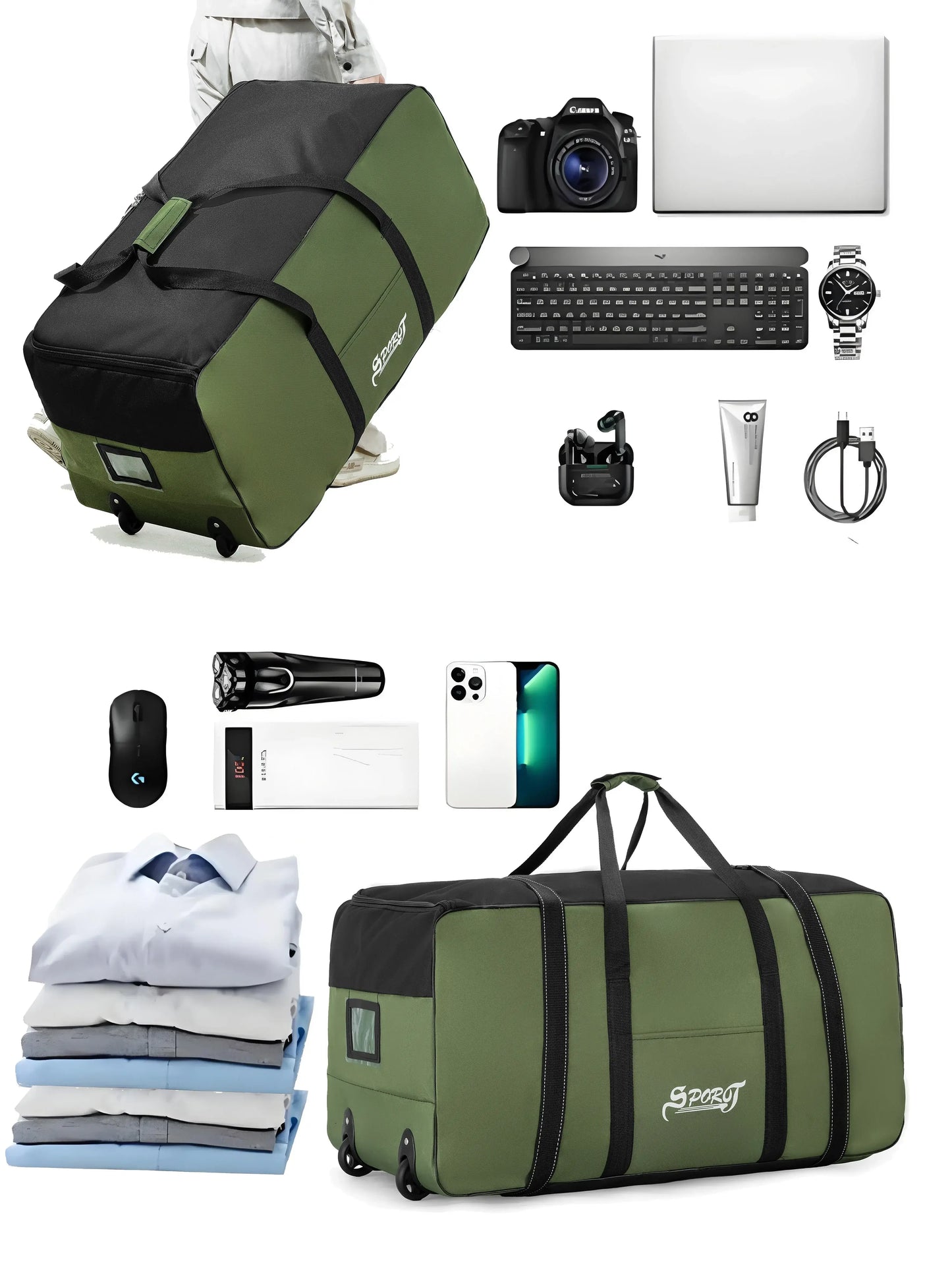 Outdoor Camping Picnic Equipment Storage Box, Storage Box with Wheels, Large-Capacity Oversized Travel Bag