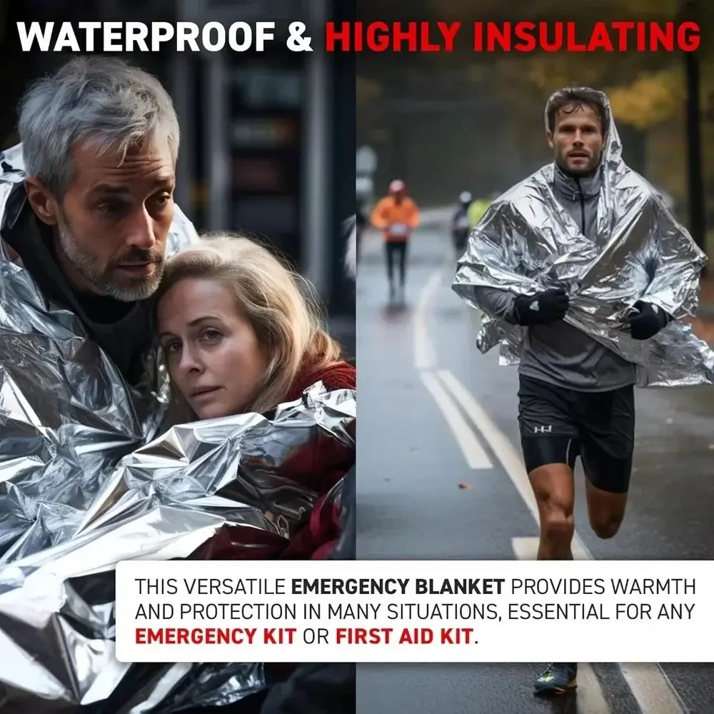 Emergency Solar Blanket for Hunting or Camping, waterproof and insulating for warmth during outdoor activities.