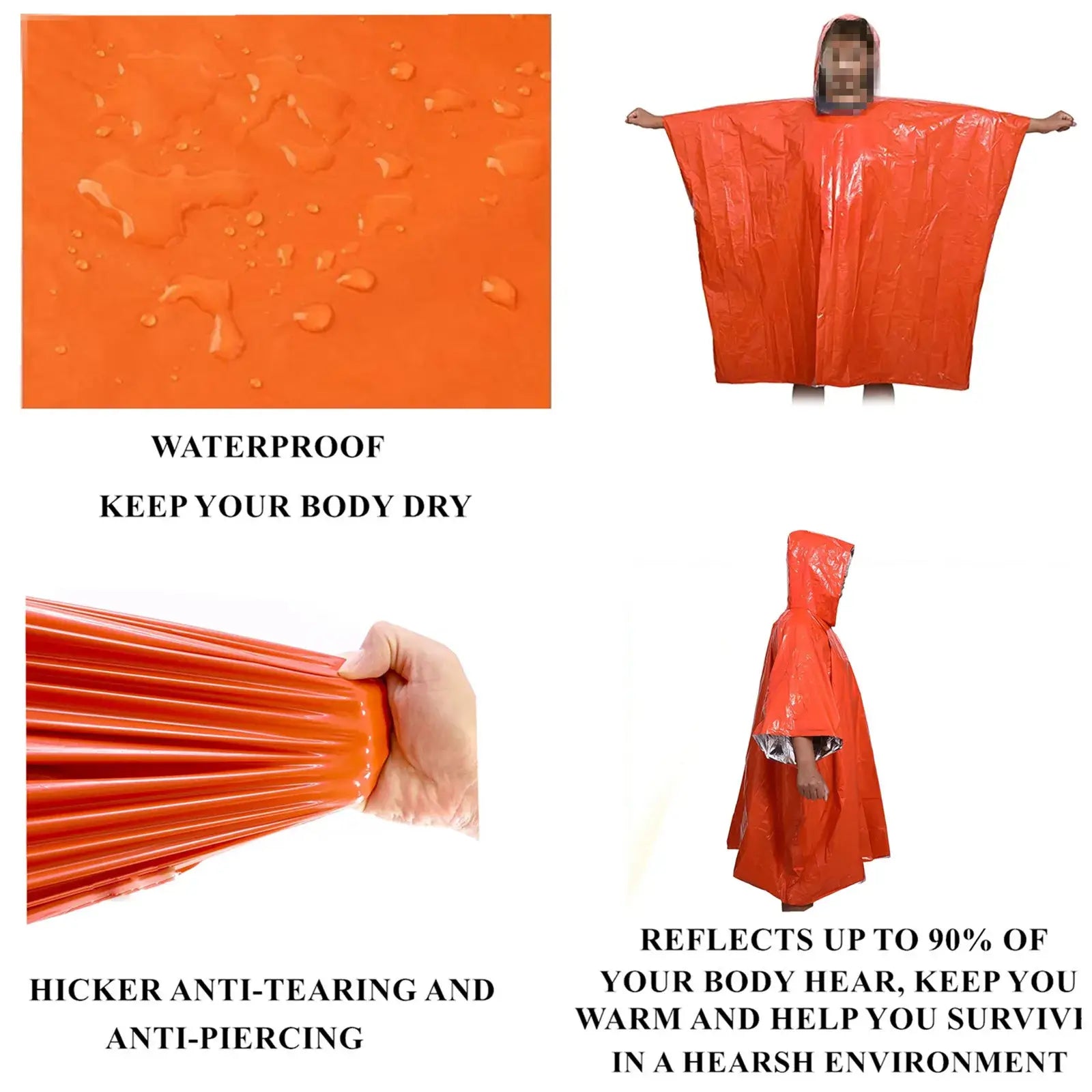 LIFE poncho Emergency Survival Thermal Survival Space Blanket Raincoat Heat Reflective waterproof poncho for outdoor activities