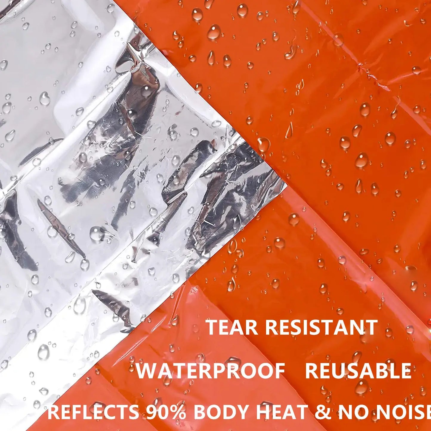 LIFE poncho Emergency Survival Thermal Survival Space Blanket Raincoat Heat Reflective demonstrating waterproof and tear-resistant features.