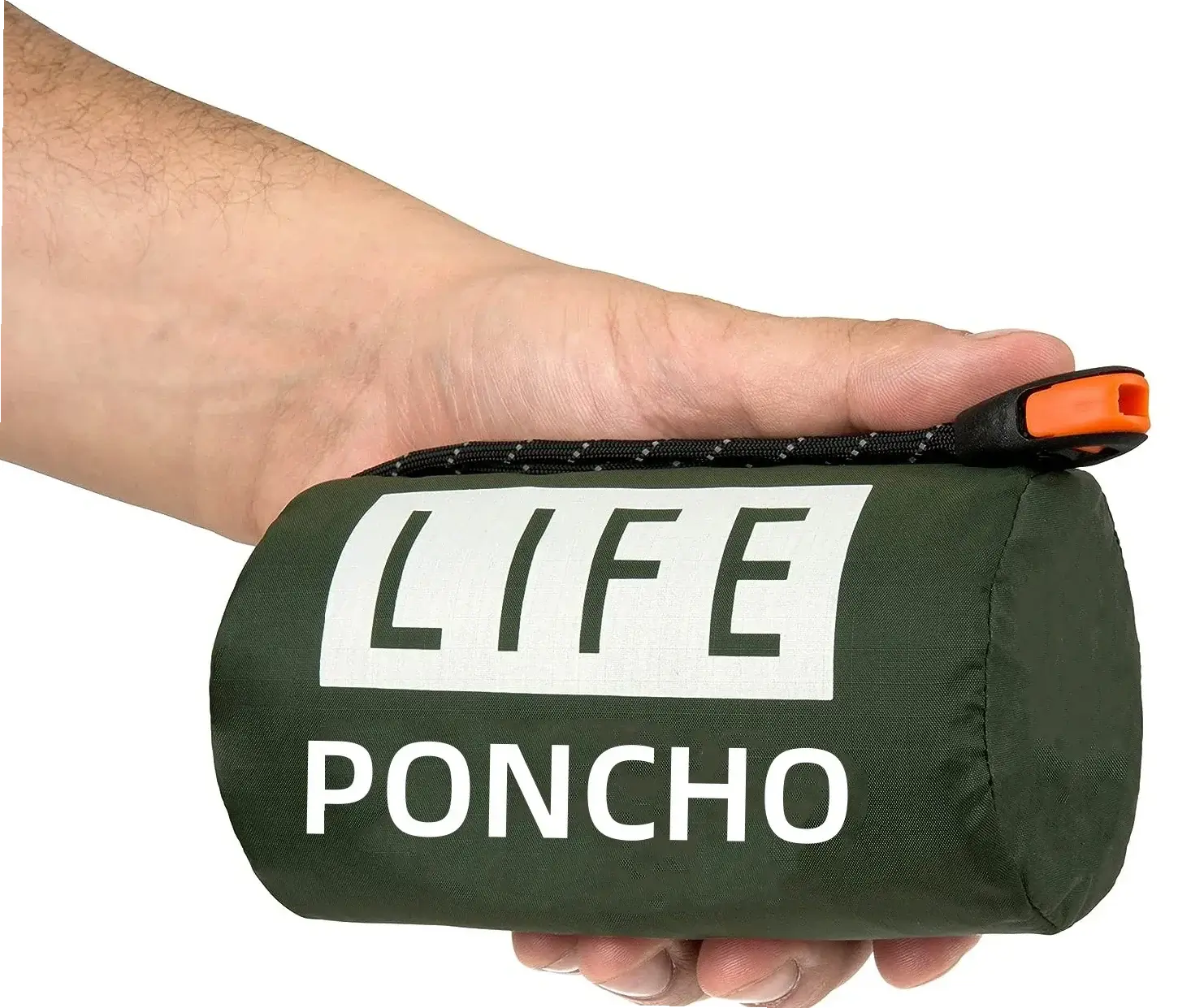 LIFE poncho Emergency Survival Thermal Survival Space Blanket Raincoat Heat Reflective packed in hand for easy transport.