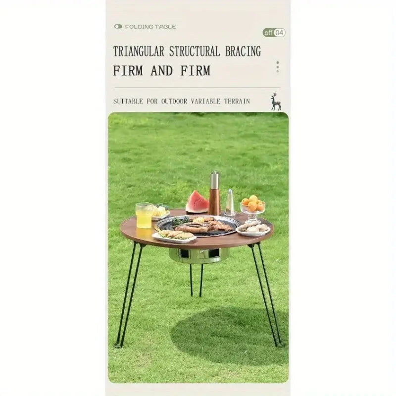 1 Portable Folding Stove Table Camping Round Table for Barbecue Outdoor Picnics Sports Outdoor Barbecue Table on grass